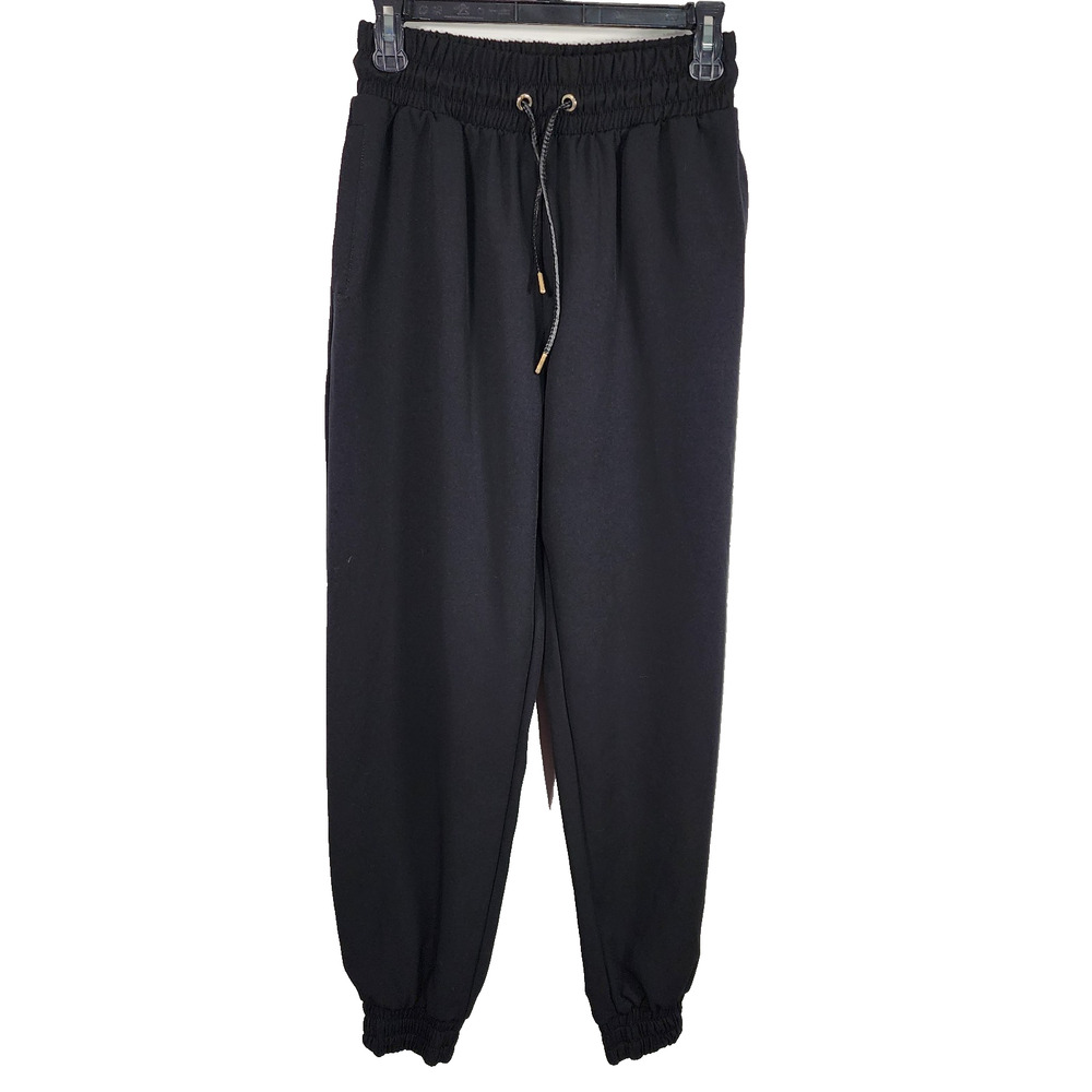 Zara Womens Jogger Pants Small Black Stretch Tapered Leg Drawstring Athletic